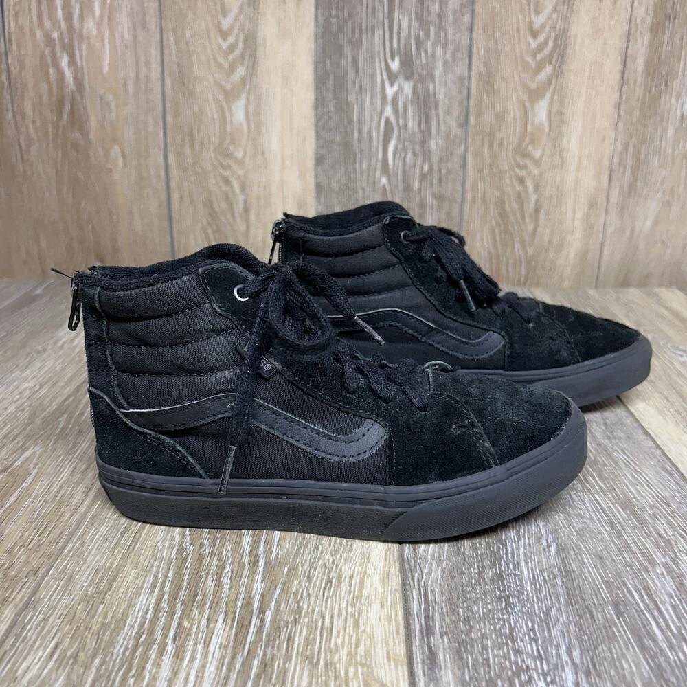 Vans Youth Size 3 Triple All Black SK8 Hi High Top Skate 721356 Zipper Shoes